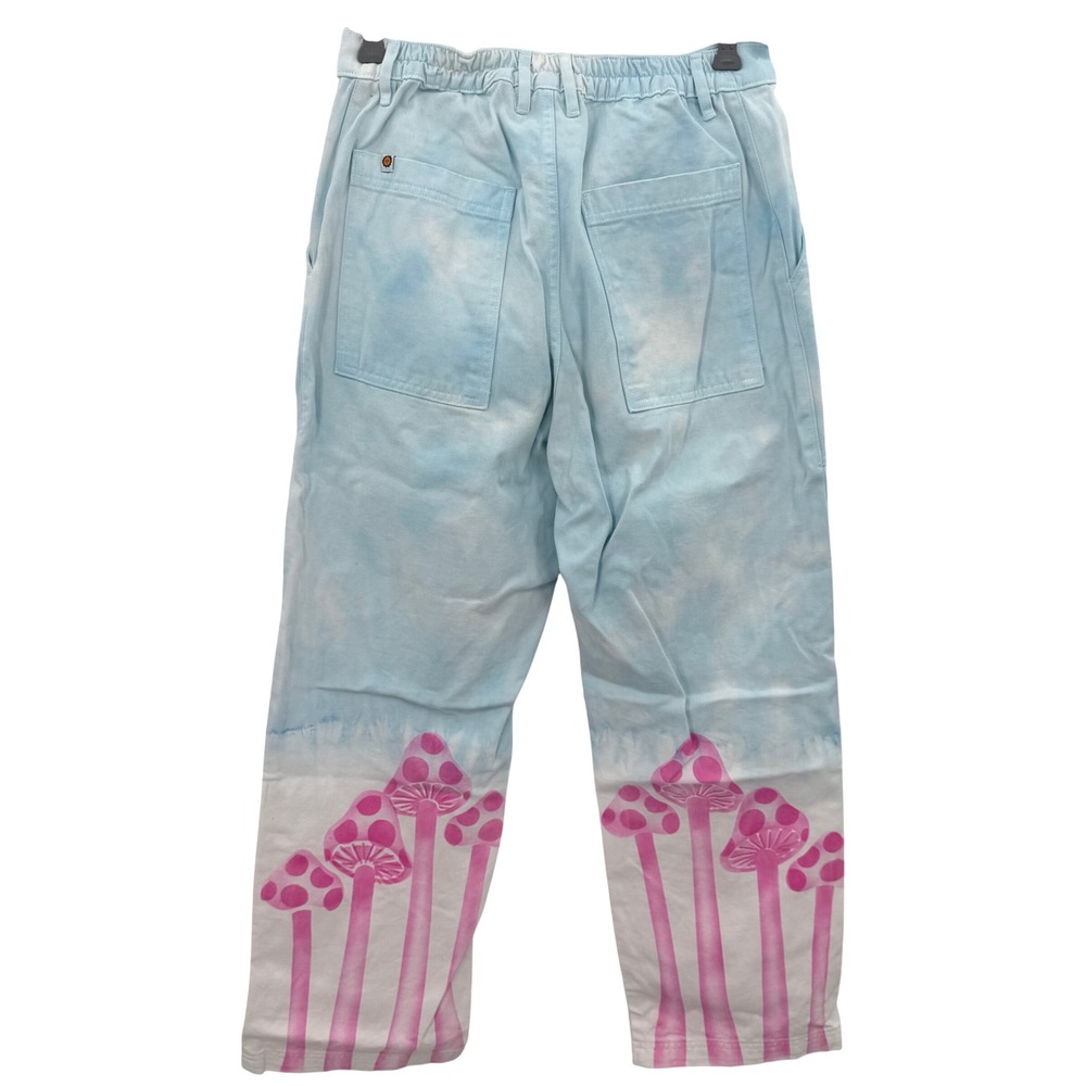 BIG BUD PRESS High‎ Rise Work Pants Airbrush Blue Tie Dye Pink Mushroom Print S - Picture 2 of 9